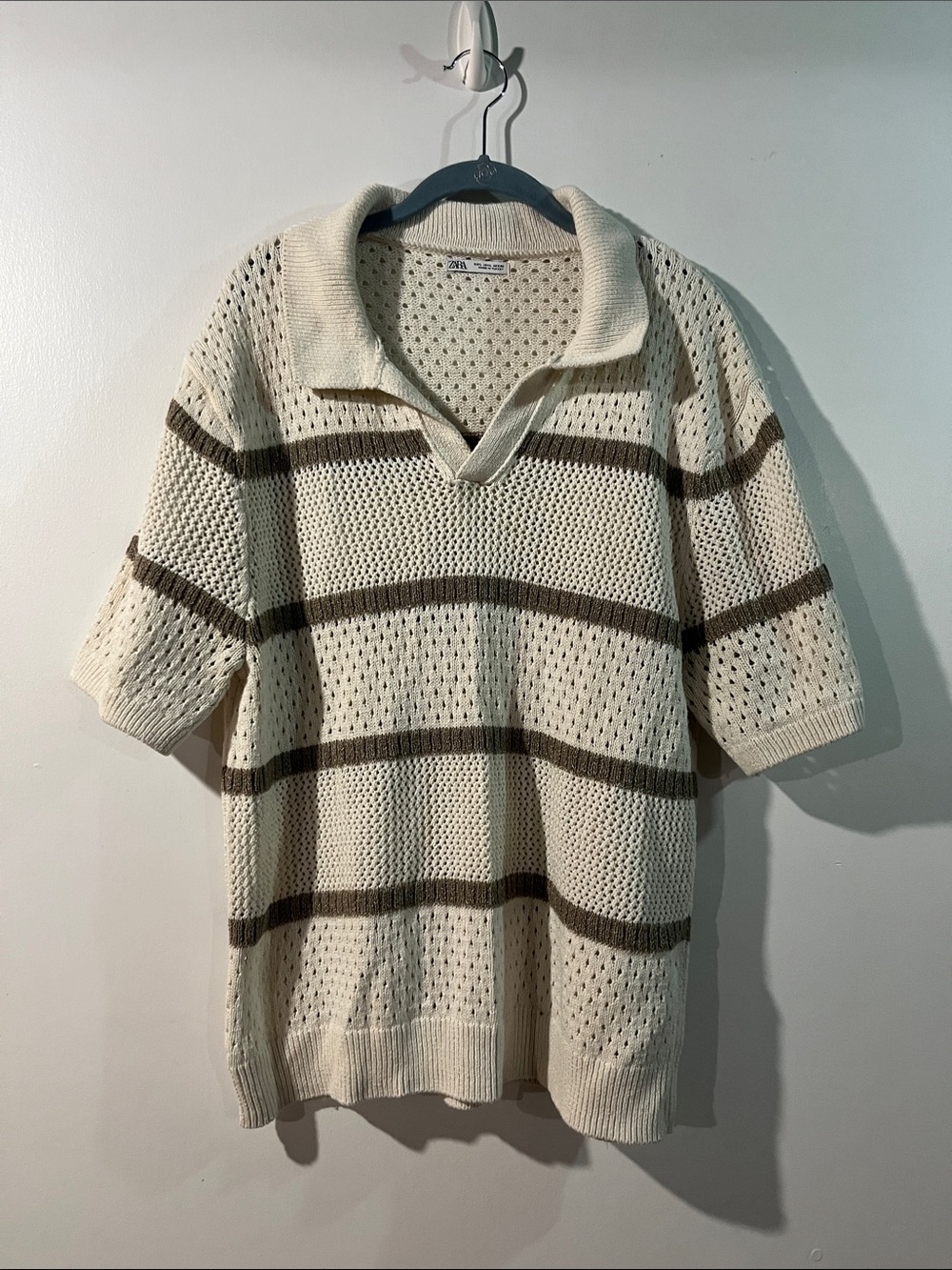 Zara Cream Open-Knit Short-Sleeve Sweater